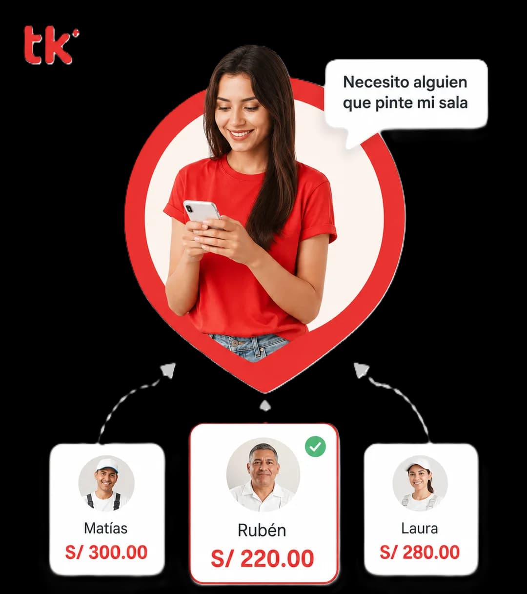 Cliente usando toke+ para conectar con técnicos verificados